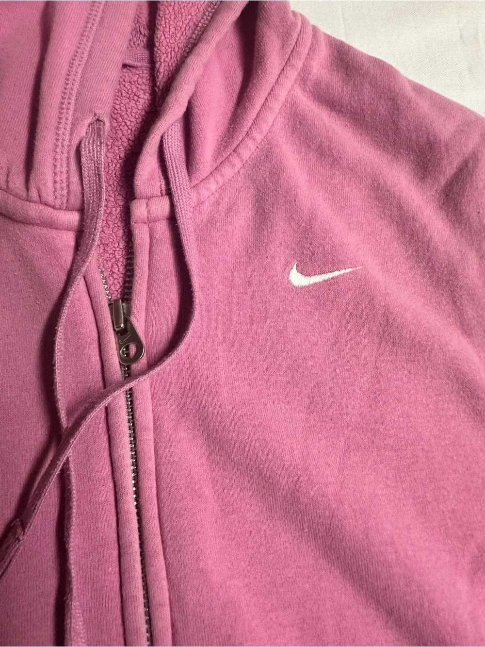 Nike Pink Sherpa-Lined Hoodie with White Swoosh